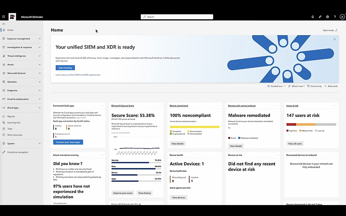Microsoft Defender portal home