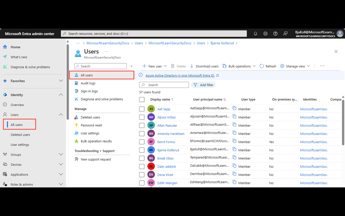 User management in Microsoft Entra admin center