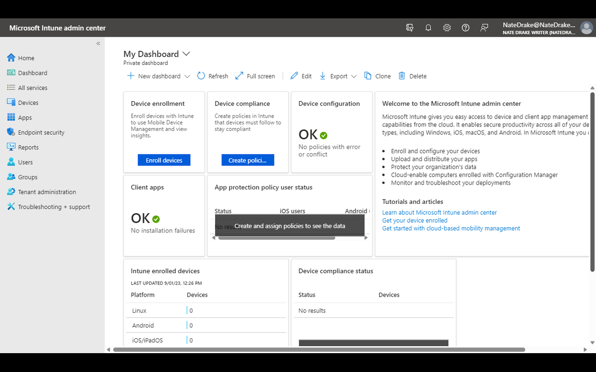 Microsoft Intune admin center dashboard