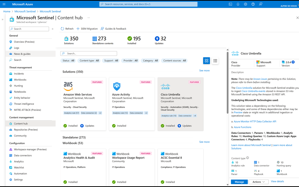 Microsoft Sentinel content hub solutions